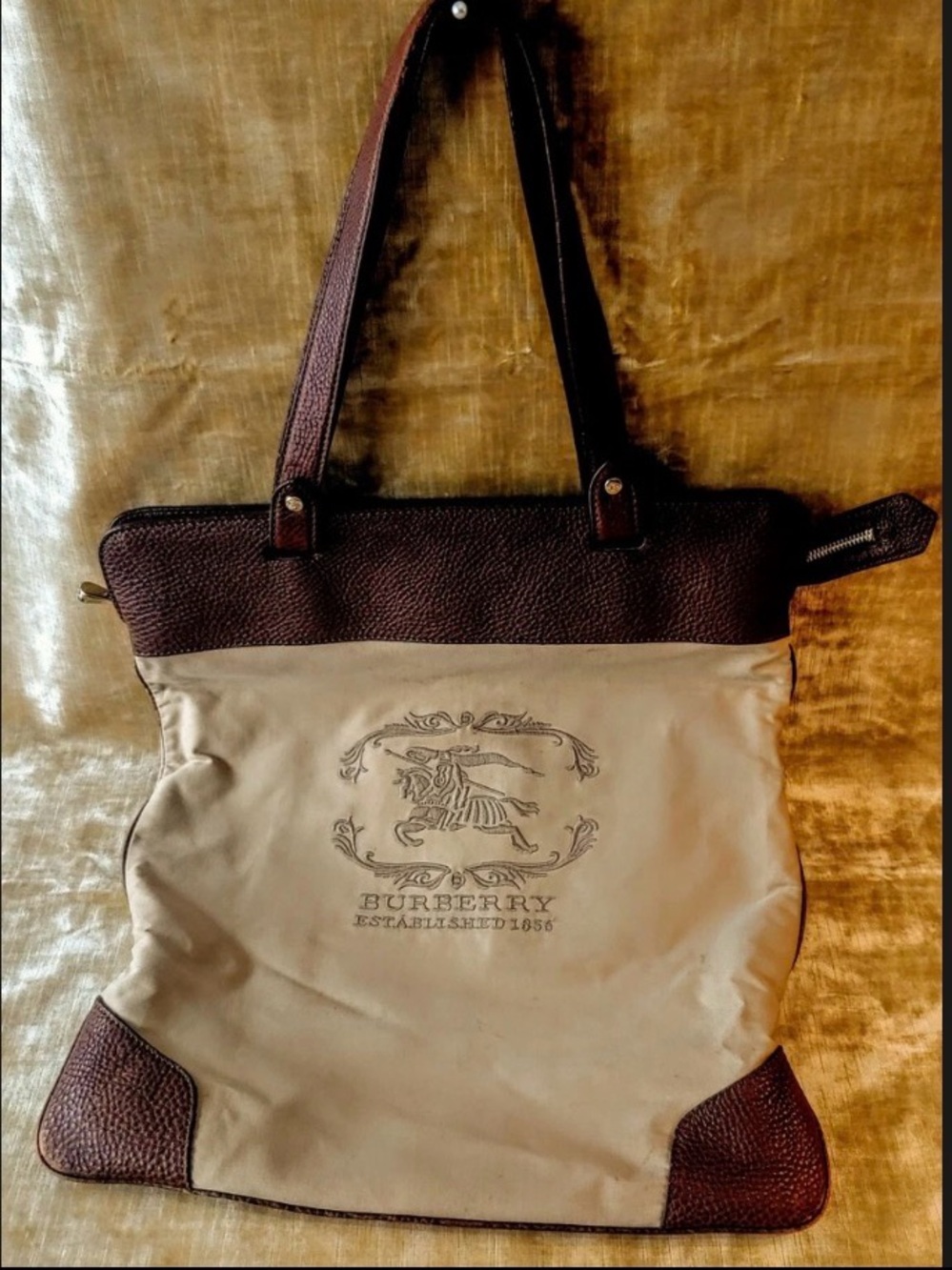 Burberry Beige Canvas Tote with Brown Leather Trim - Picture 9 of 9